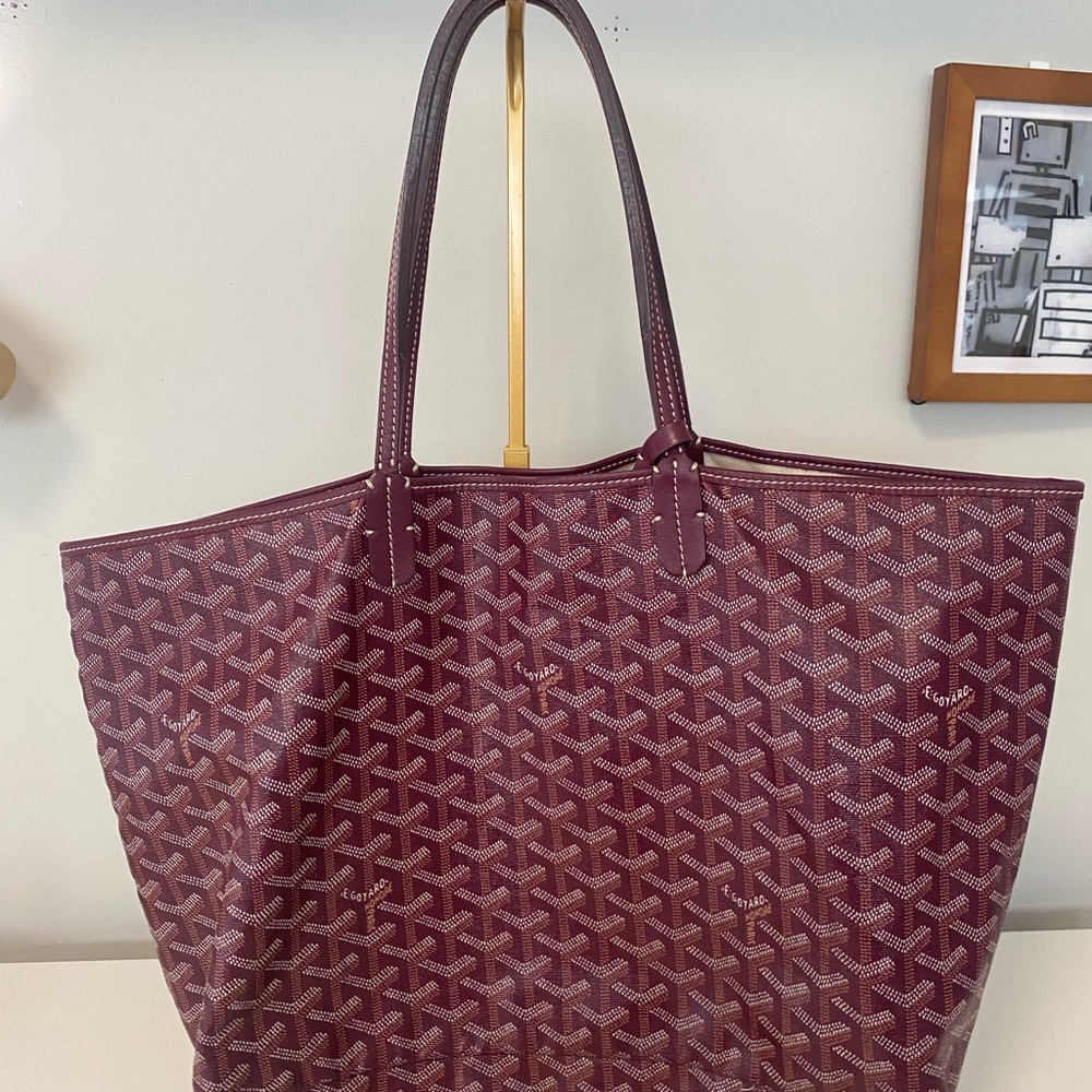 Goyardine Saint Louis Tote PM Bordeaux Personalized with Navy and White Stripe - Picture 3 of 15